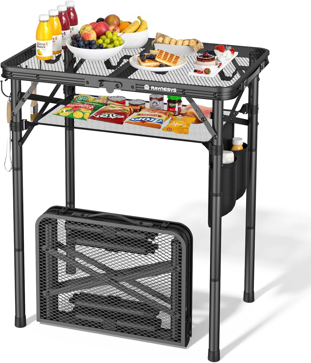 Folding Grill Table, 3 Height Adjustable Camping Table, Portable BBQ Stand