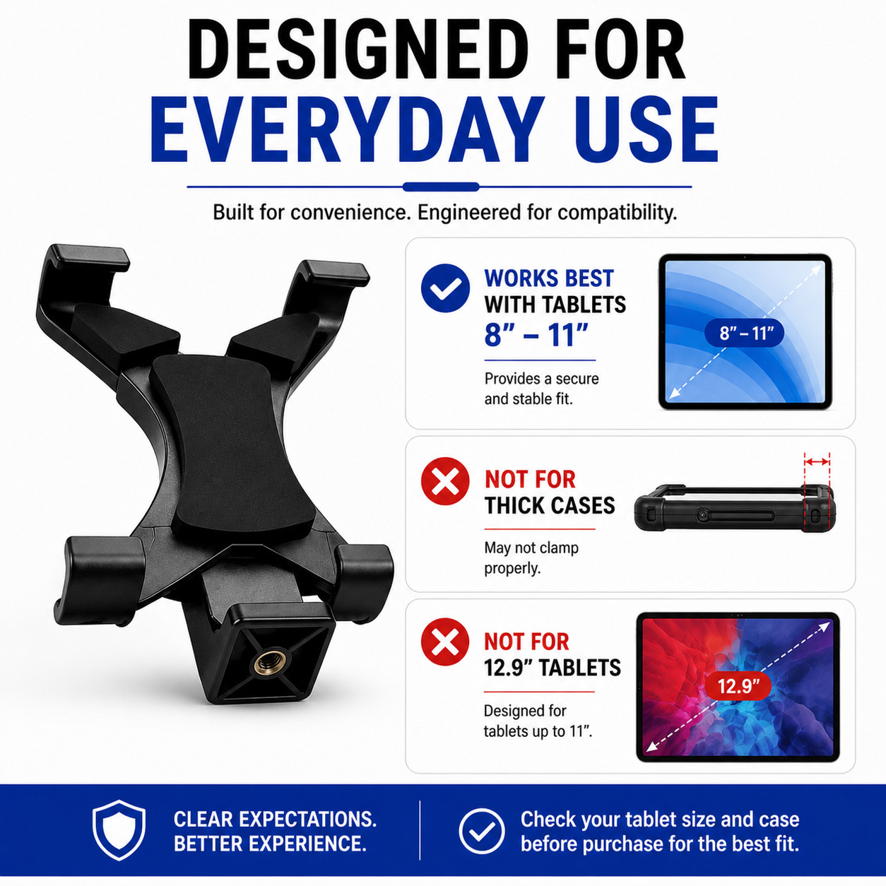 Tripod Mount Holder Bracket 1/4" Thread Adapter For 7"-12" Tablet iPad Universal