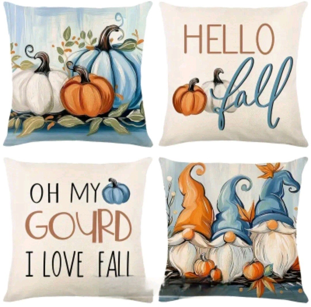Fall Pillow Throw Covers Gnomes Decorative Autumn Pumpkin Thanksgiving 4 Pc