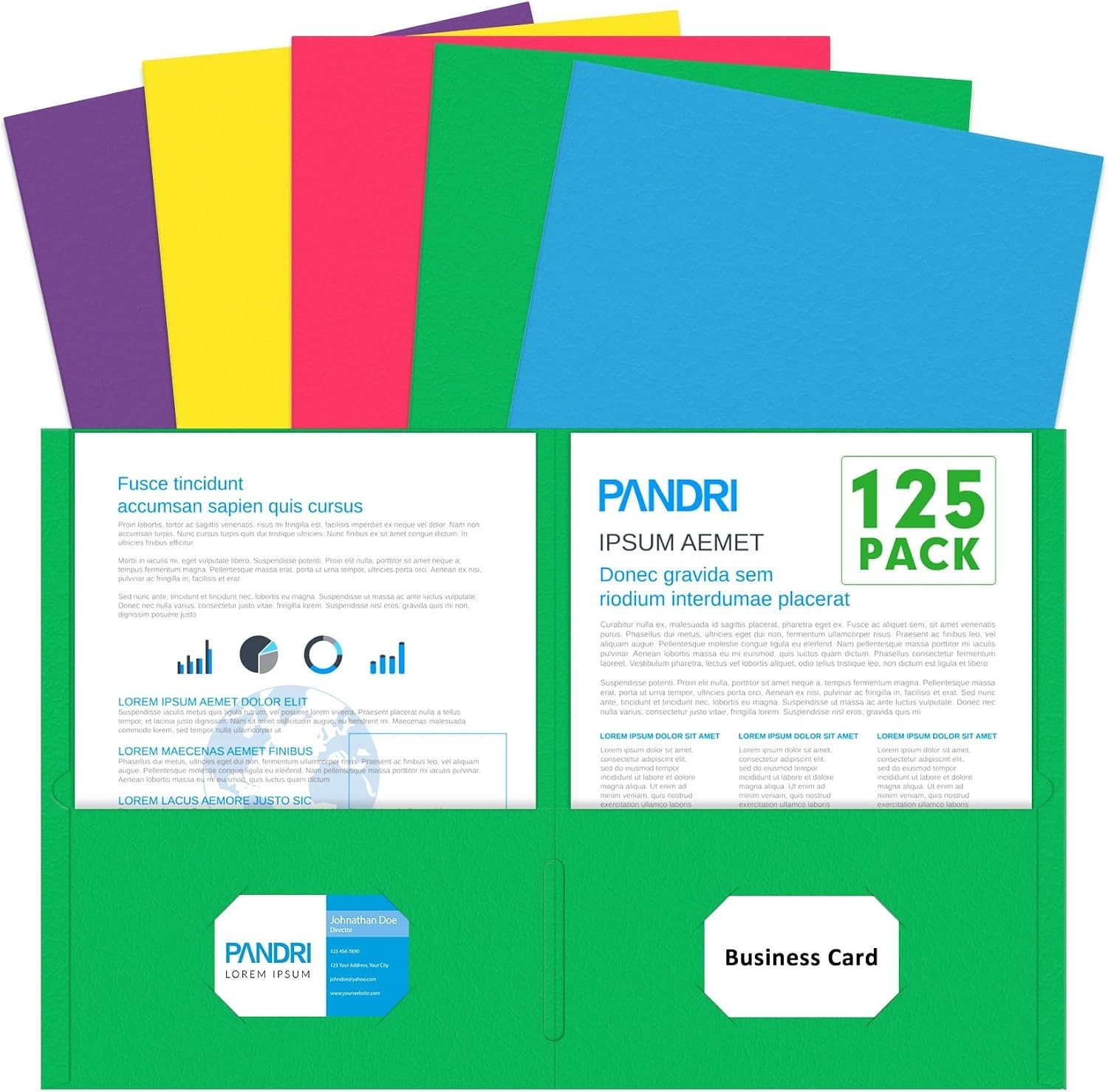 Colorful Two Pocket Folders - 125 Pack Letter Size with Ample Storage Solutions