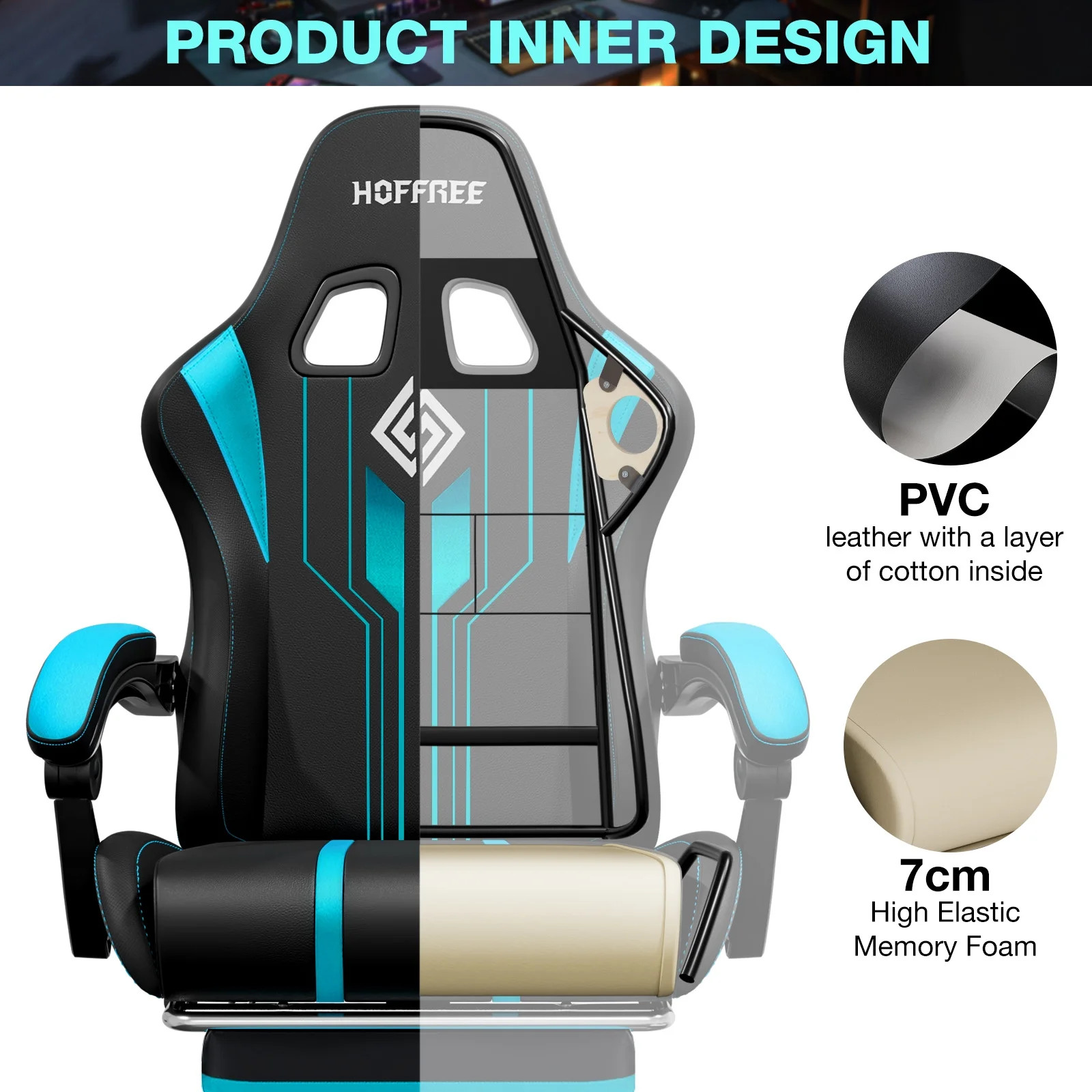 Big and Tall Gaming Chair with Speakers and RGB Lights, Gamer Chair with Footres