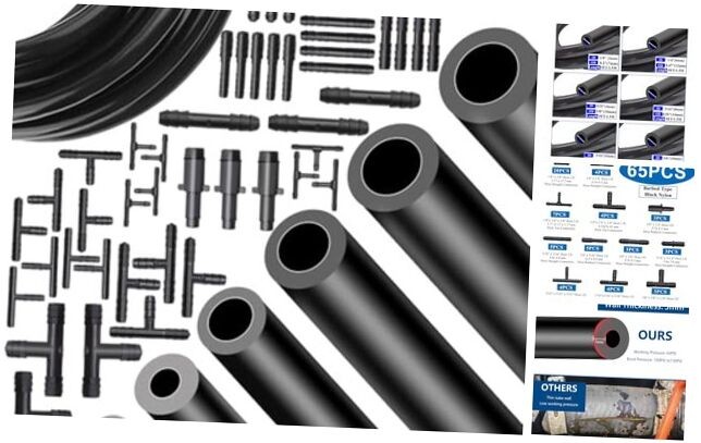 Vacuum Line Kit, 6Pcs 5Ft Vacuum Hose 5FT+Connector-6Values(1/8“~3/8")