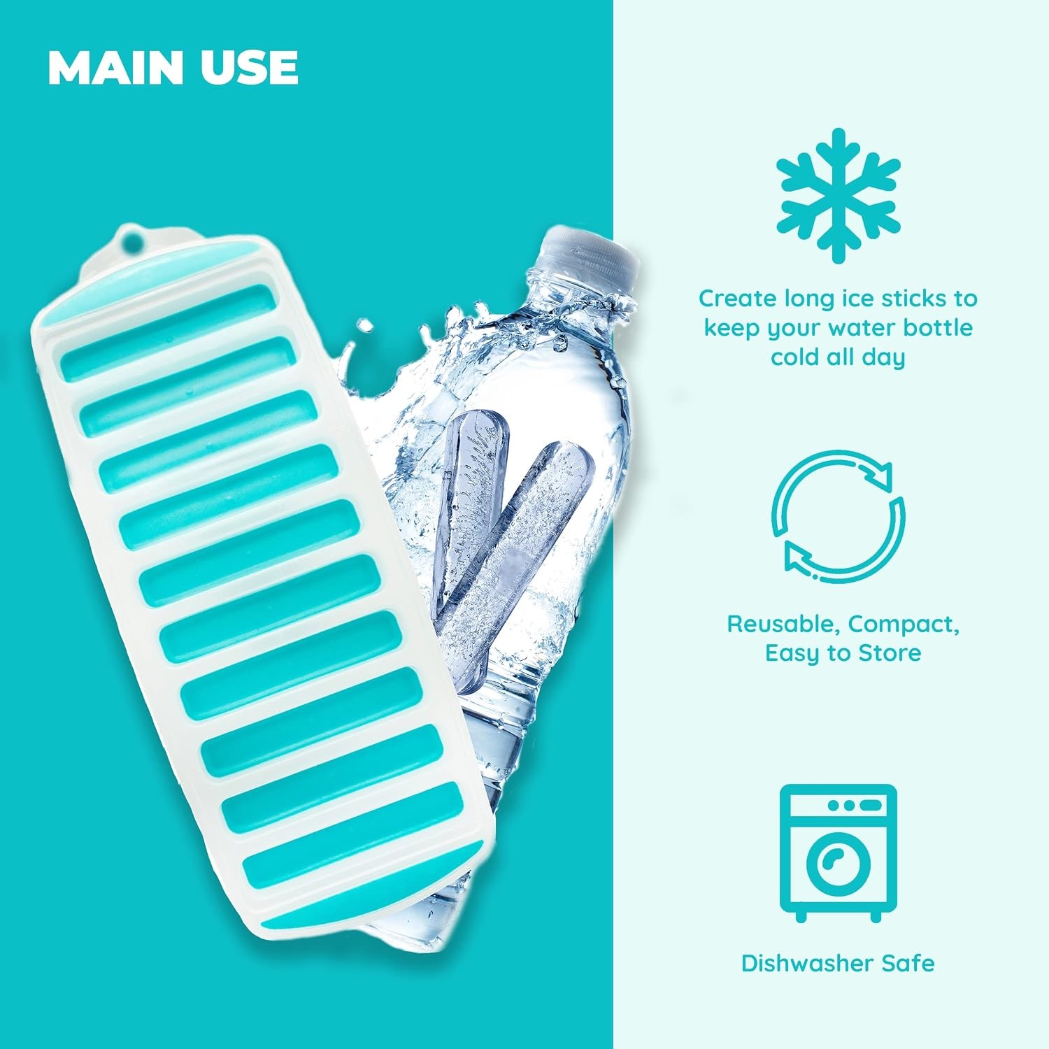Reusable Silicone Water Bottle Ice Cube Tray Push Pop Easy Release Tray