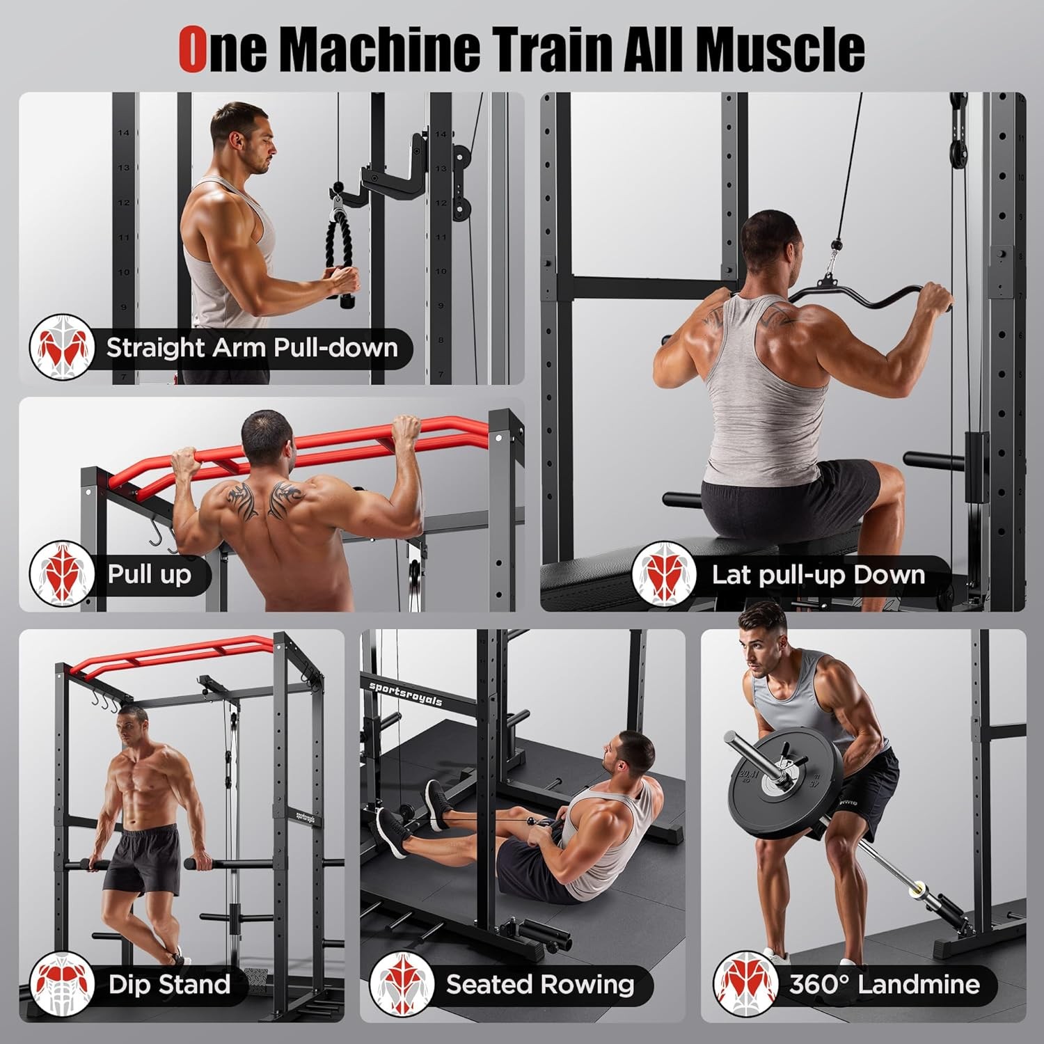 Power Rack, Multi-Functional Power Cage, Squat Rack with Pulley System