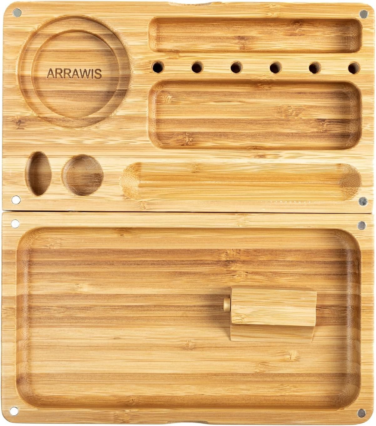 Backflip Bamboo Rolling Tray with Magnetic Lid Durable Rolling Tray with Cleanin