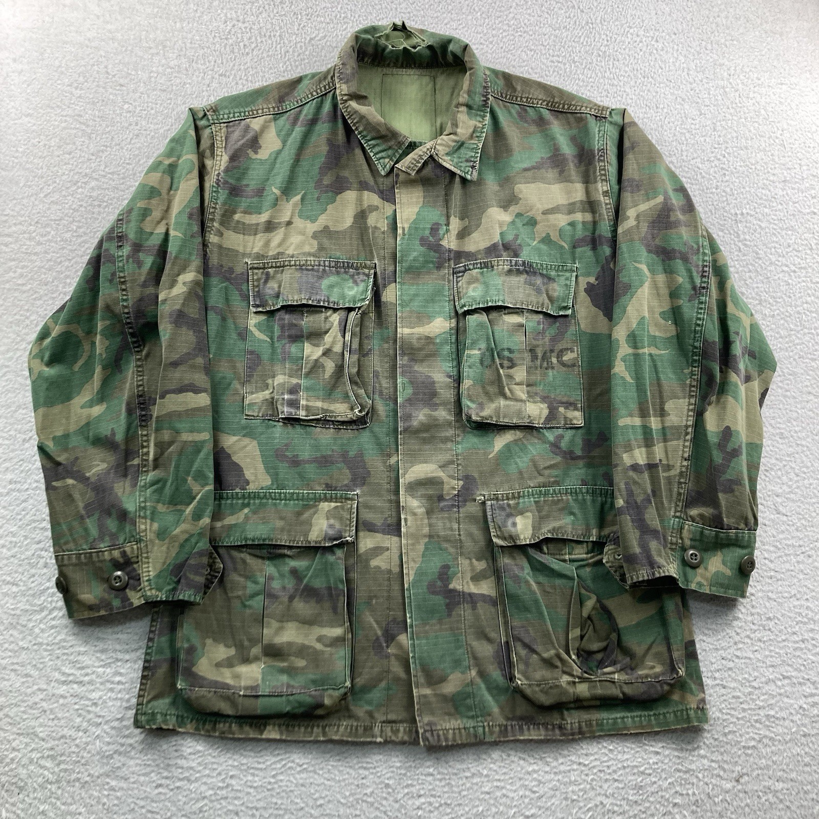 Vintage USMC ERDL Camo Jungle Jacket Ripstop Medium Green Dom RDF Combat Coat