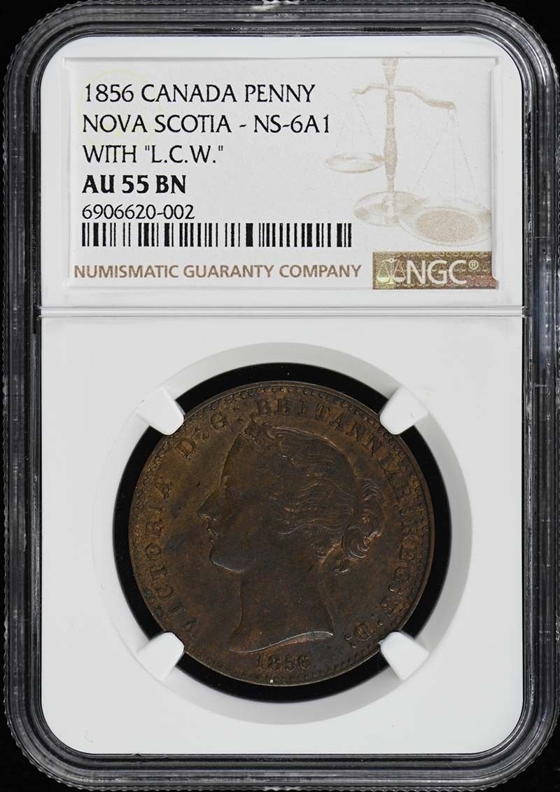 1856 CANADA NOVA SCOTIA NS-6A1 PENNY NGC AU55BN