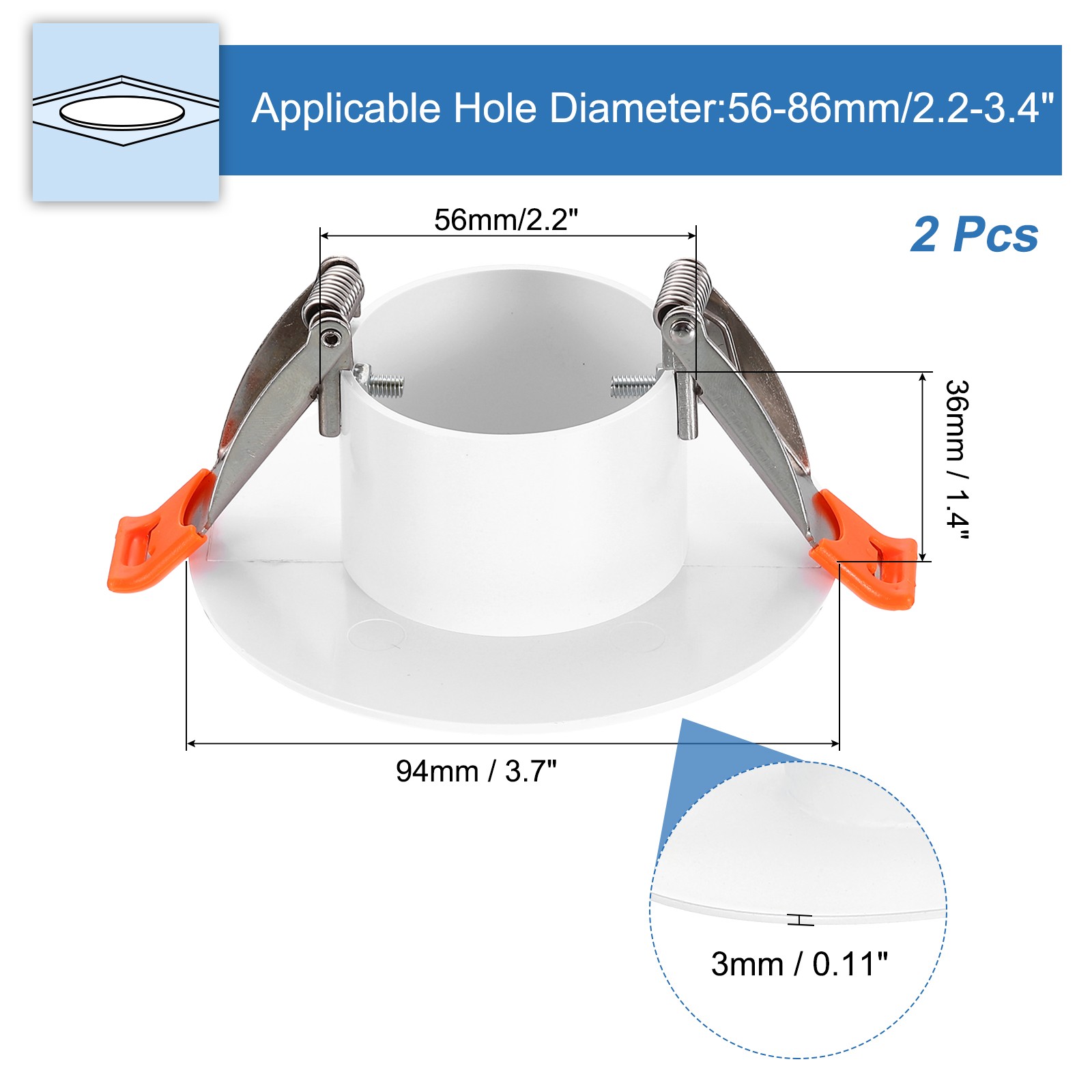 2Pack 3.7" Spring Ceiling Cover Plate Suitable for 2.2-3.4 " Round Hole, White