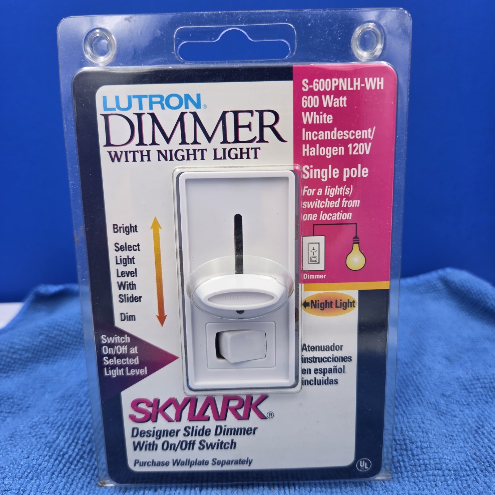 Lutron Skylark Dimmer S-600PH-WH 600 Watt White Incandescent Single Pole  NOS