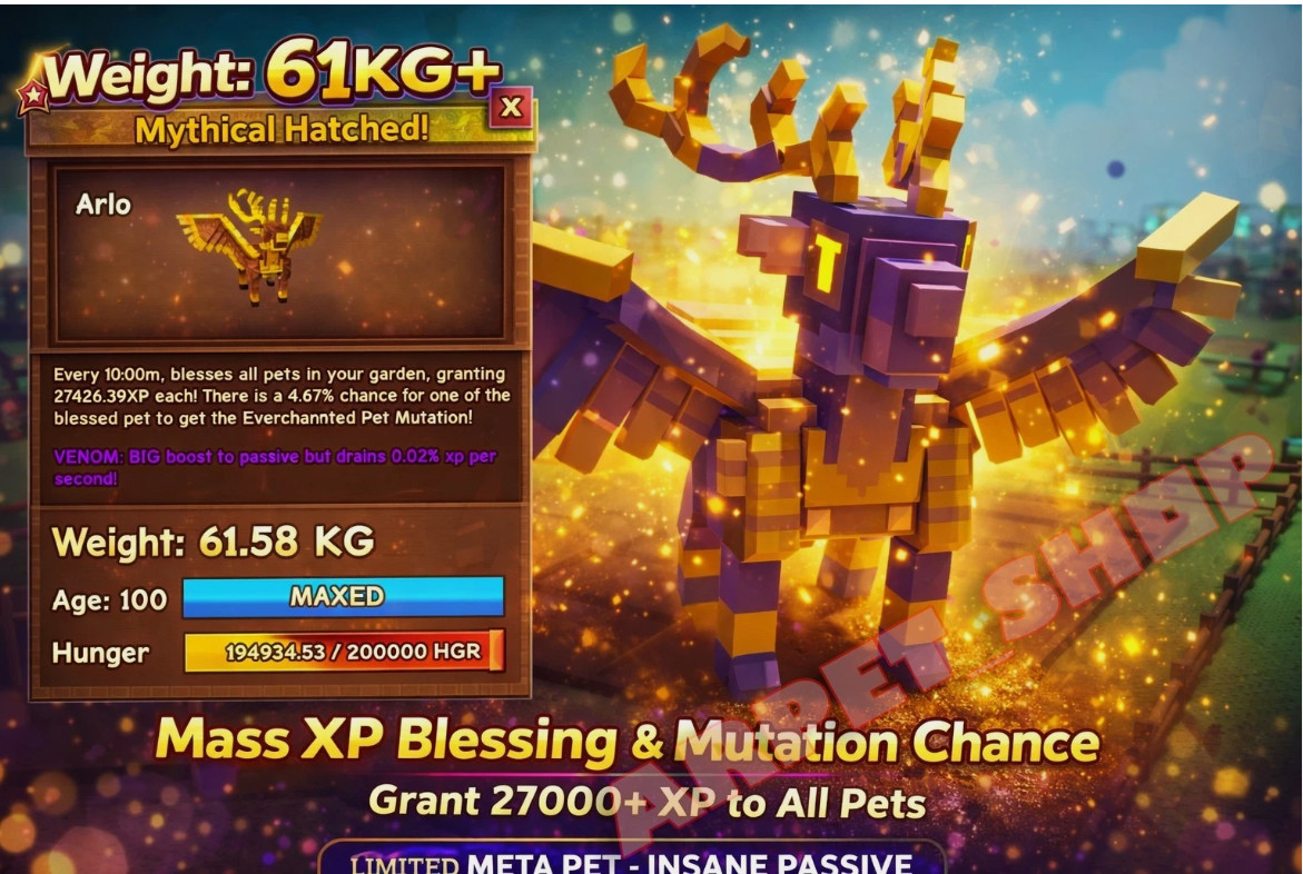 🐾60+KG Everchanted Gilded Choc Peryton👨‍🌾Grow a Garden | FAST | RELIABLE✅