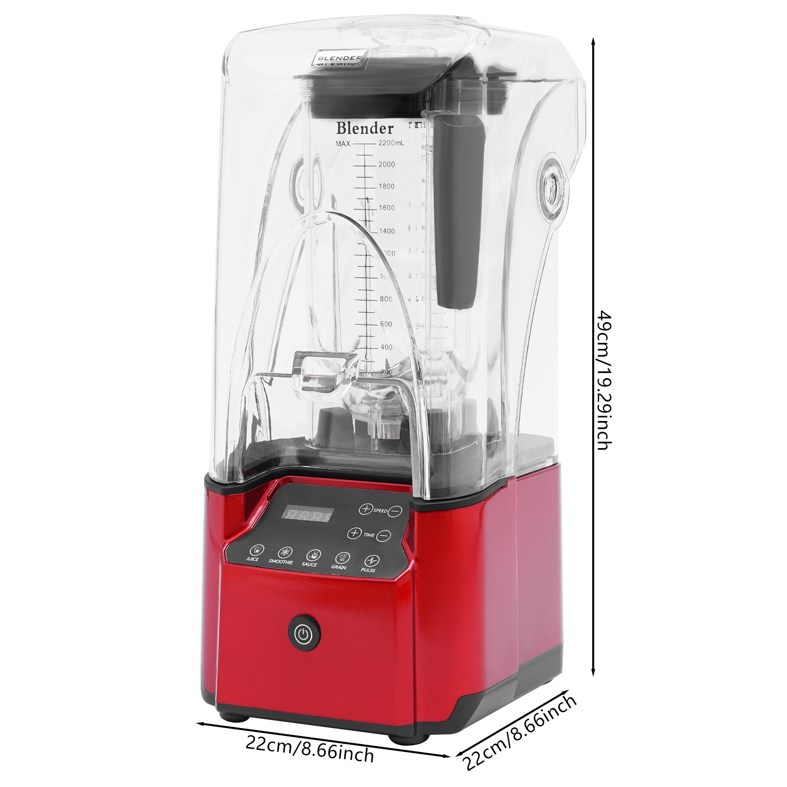 Commercial Professional Blender W/ Shield Quiet Sound Enclosure Timer 2200W