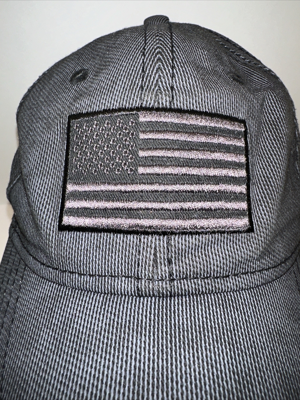 American Flag Black on Black Gray Pinstripe Hat Cap Hook Loop. Unbranded