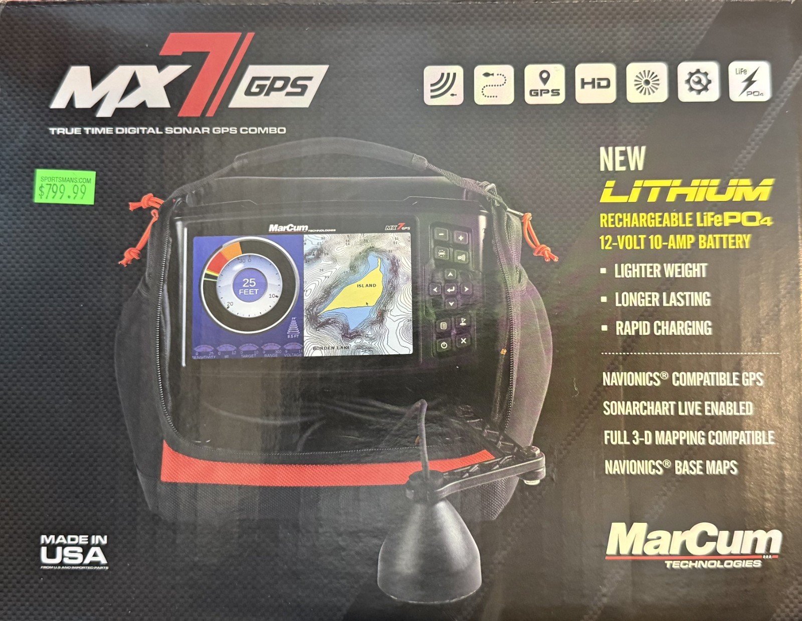 Marcum MX-7GPS 7" LCD Lithium GPS Sonar System