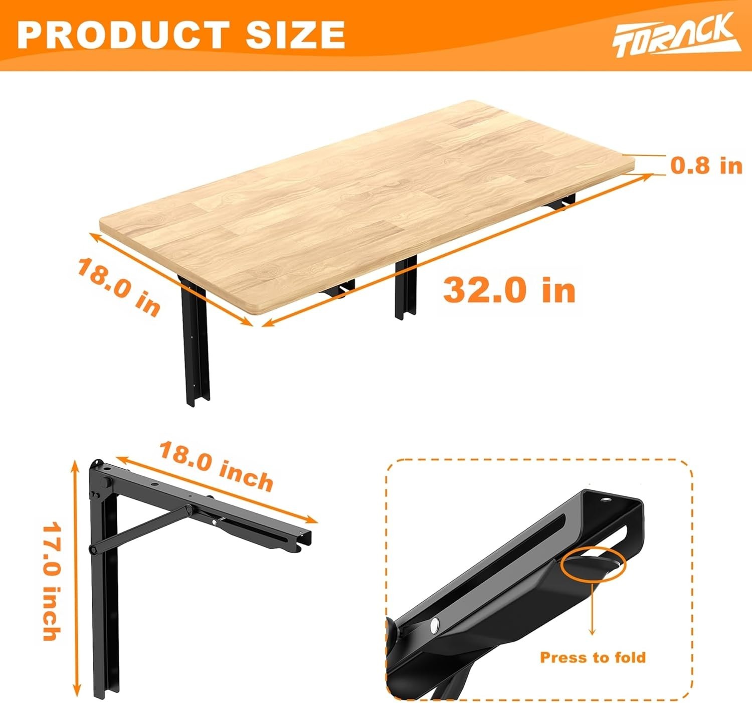 Heavy Duty Wall Mounted Folding Workbench, Space-Saving Collapsible Table 32x18"