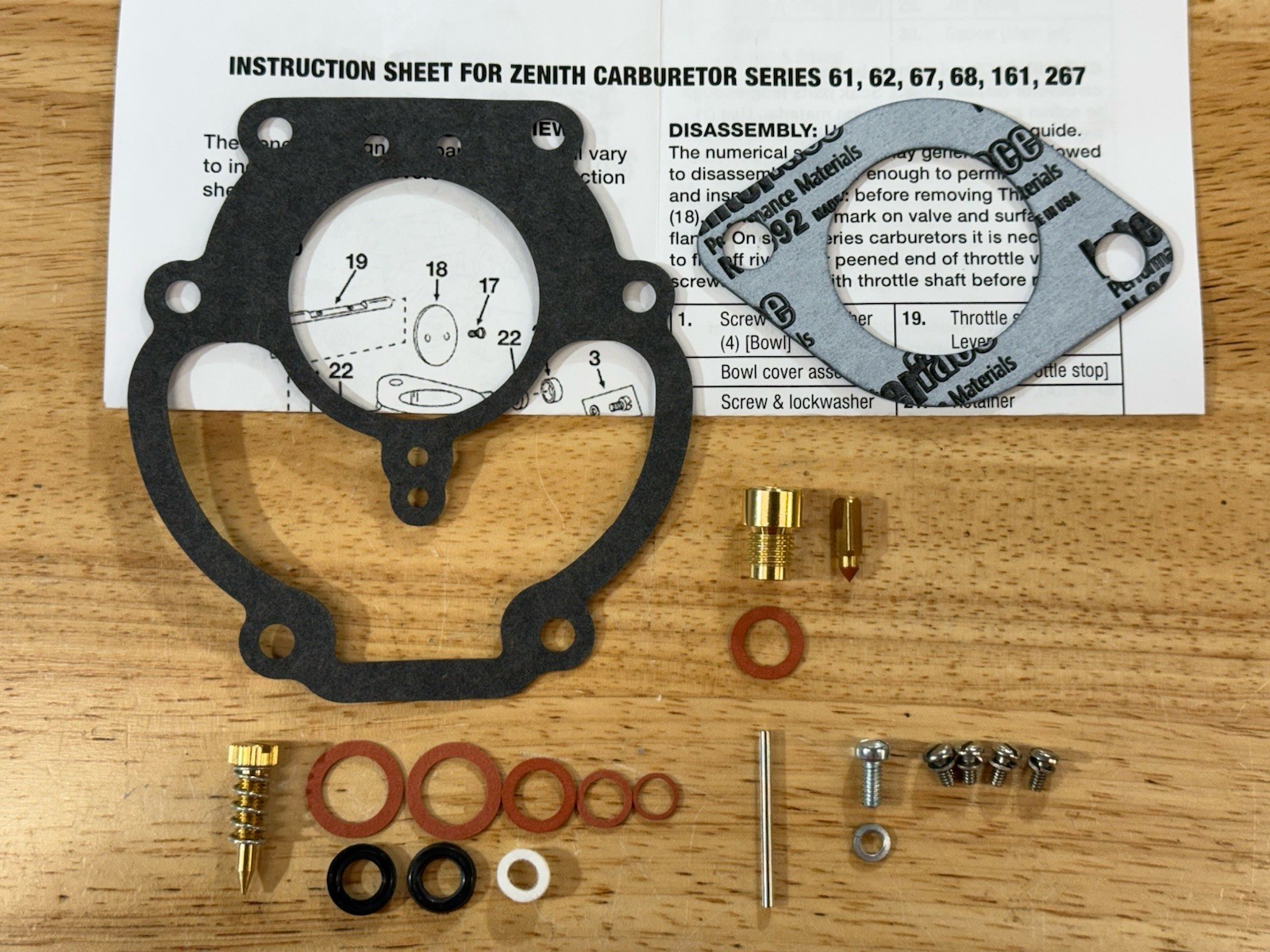 Allis Chalmers 190 190XT Zenith basic carburetor rebuild kit 13303 13327 13343