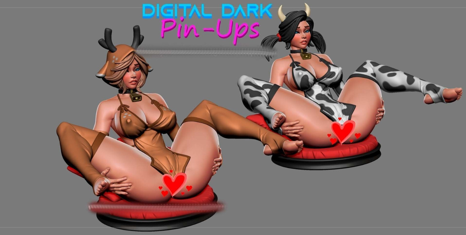 18+ Sexy Cow or Deer Girl Pinup Figure NSFW Fanart Multi Scale Unpainted