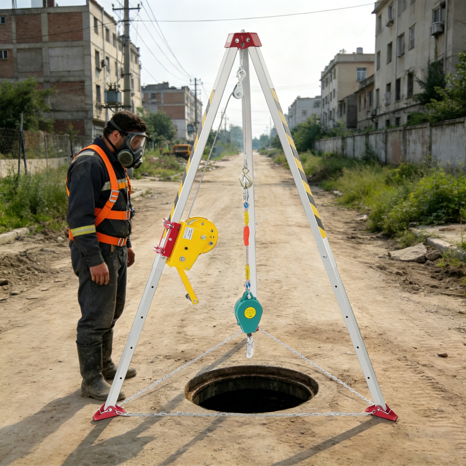 Green Confined Space Rescue Tripod Heavy Duty Rescue Tripod Kit for Wells,Sewers