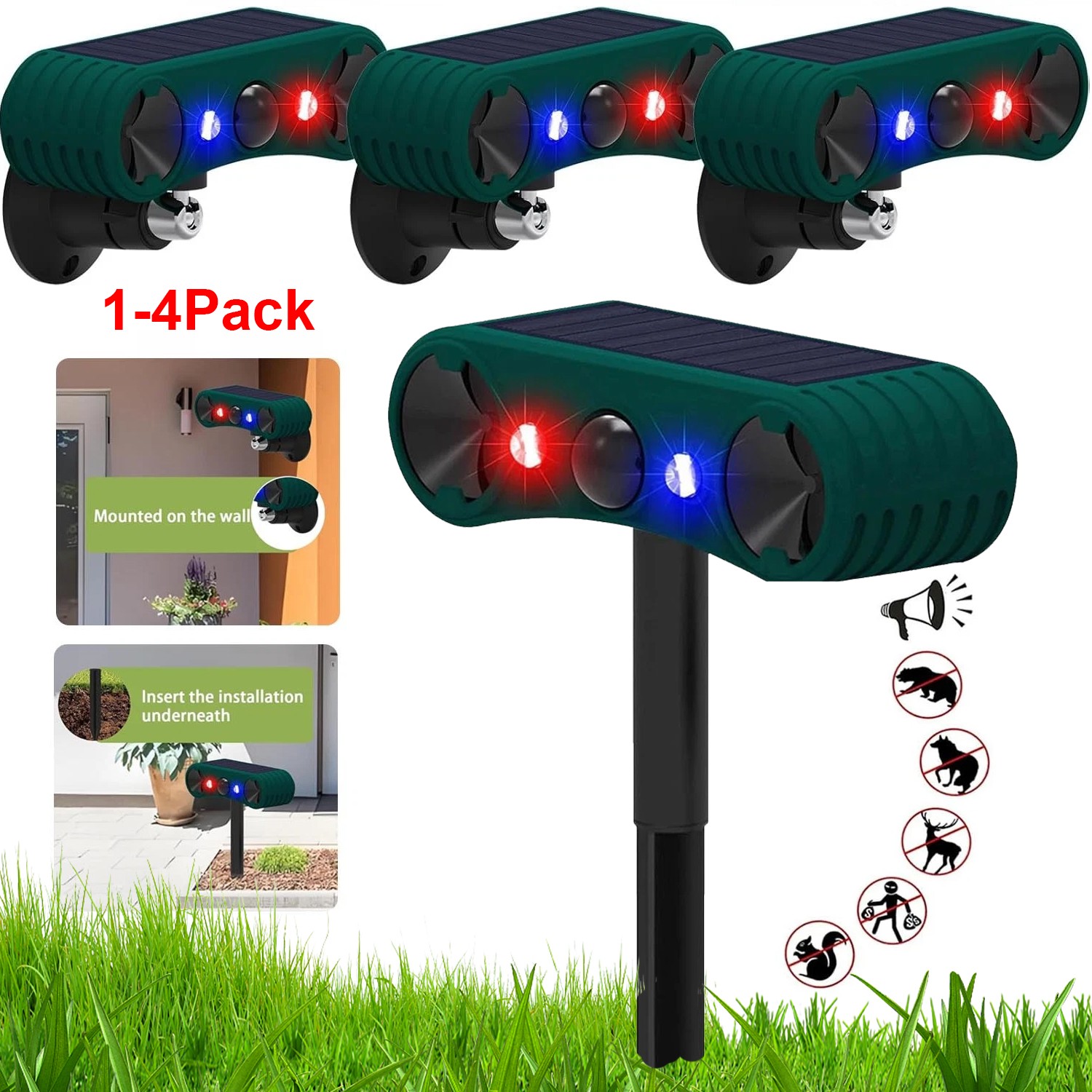 Outdoor Solar Motion Sensor Alarm 2*130dB Loud Sound Siren Alarm 4 Modes Garden
