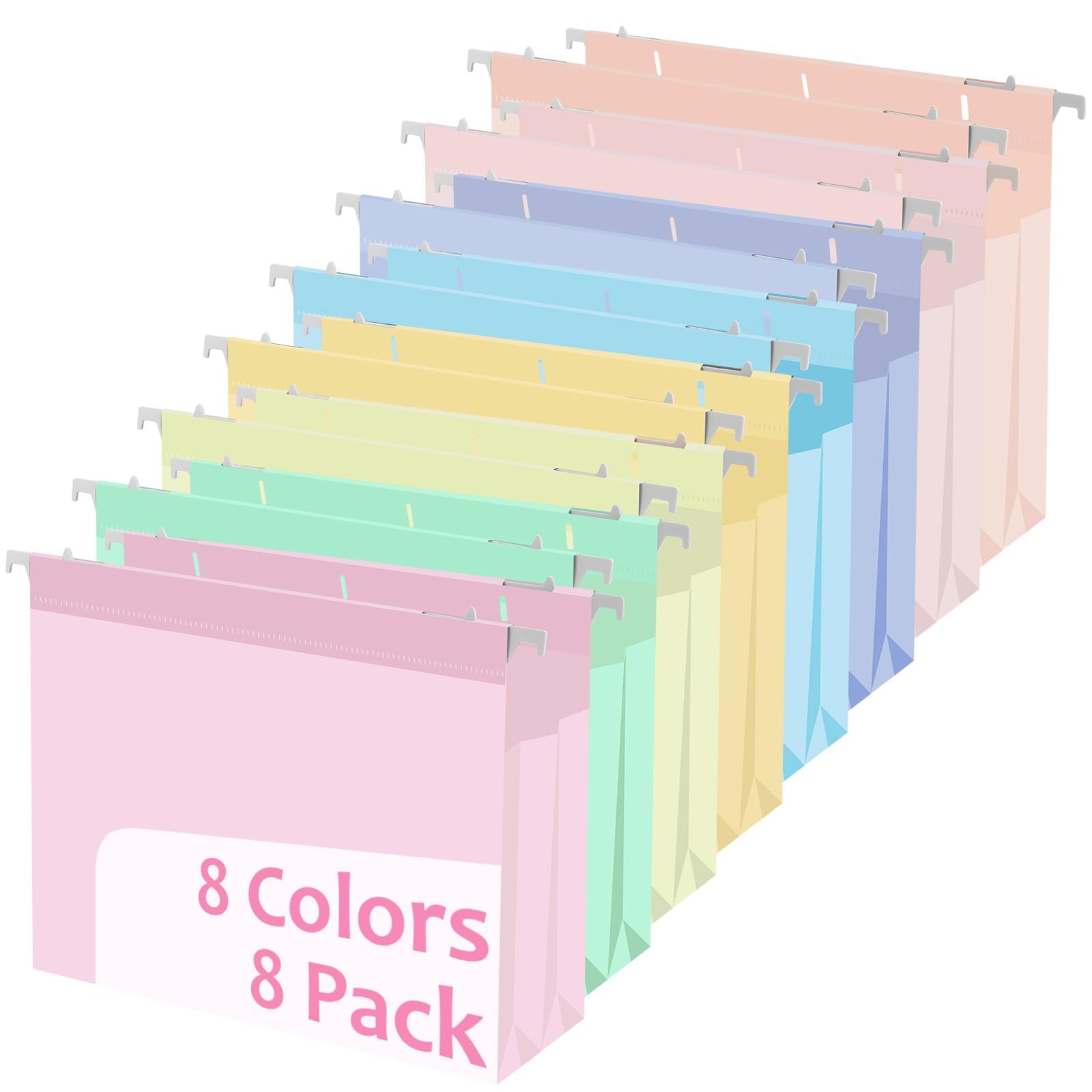 8 PCS Plastic 4 Inch Expanding Hanging File Folder Heavy Duty Letter Pastel
