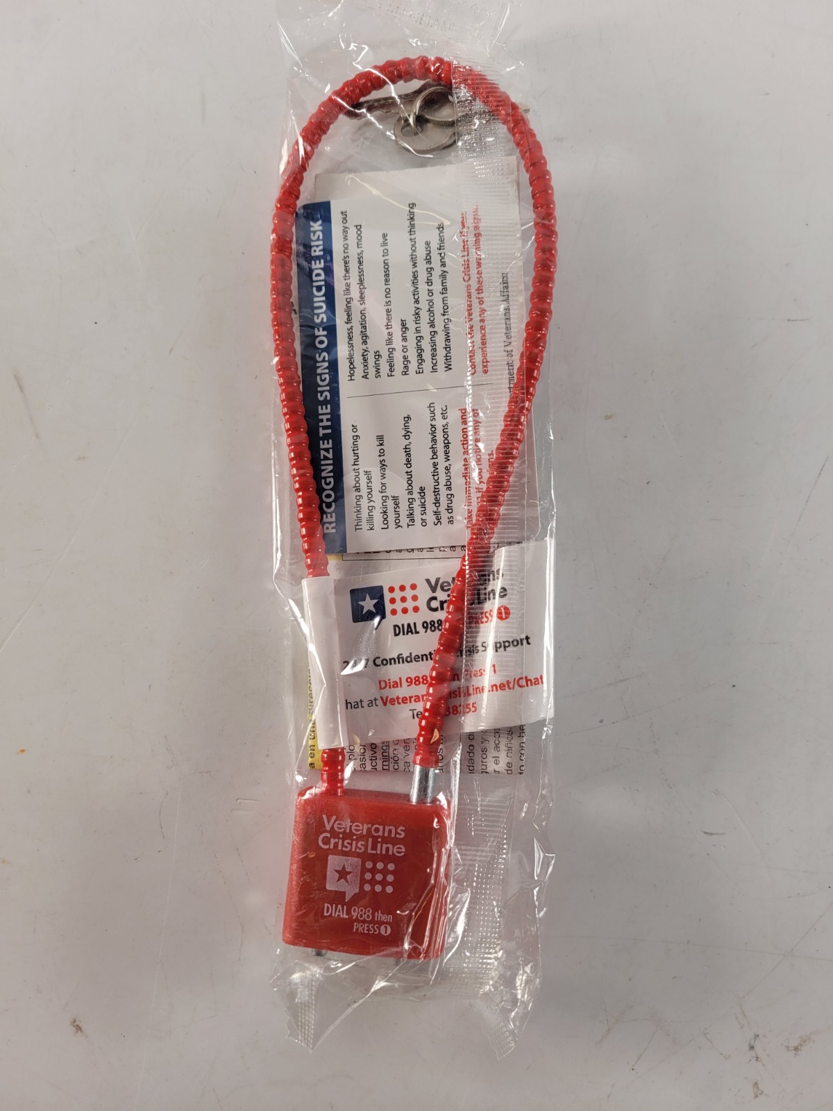 Veterans Crisis Line Gun Lock With 2 Keys Red 30 mm