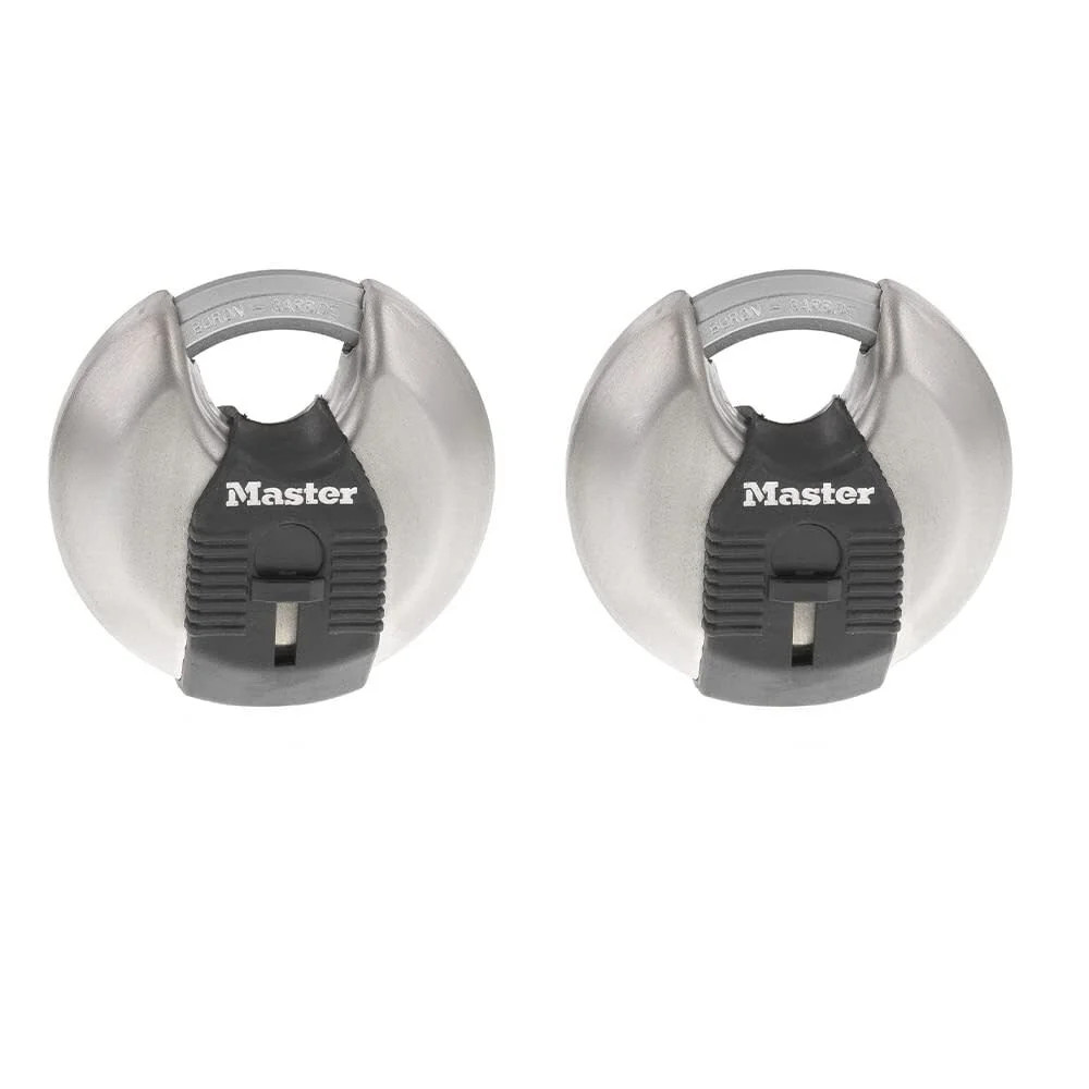 Master Lock Padlock With Shackle 2 3/4In Steel Keyed Alike Disc 2Pk