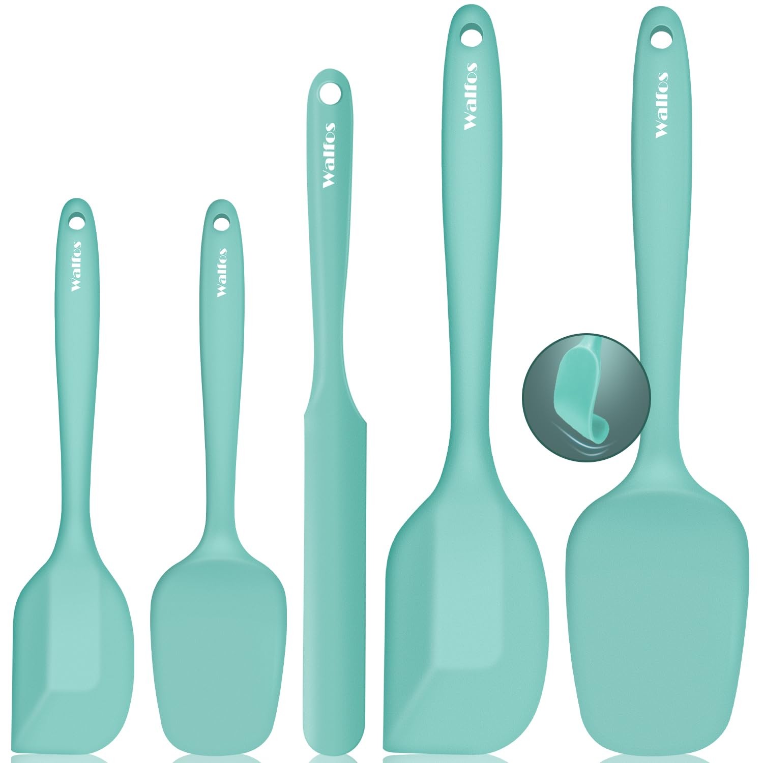 Walfos Silicone Spatula - 5pcs Teal Spatulas 600°F, 600°F