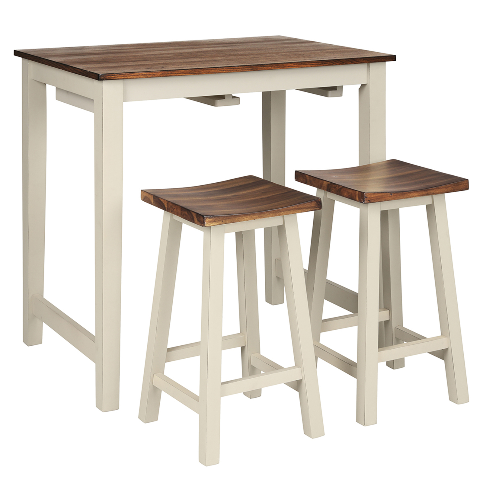 3-Piece Bar Table Set Counter Pub Table& 2 Saddle Bar Stools w/ Hanging Design