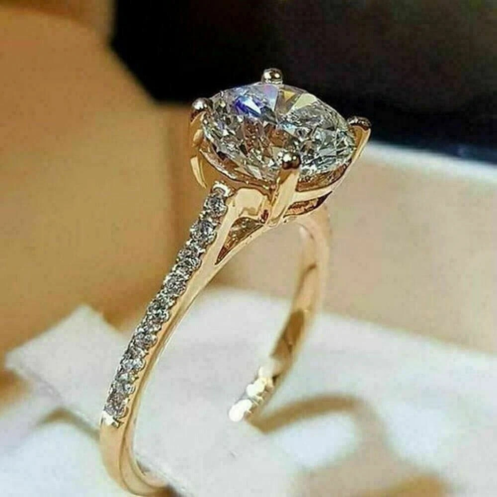 2Ct Round Lab Created Diamond Solitaire Engagement Ring 14K Yellow Gold Plated