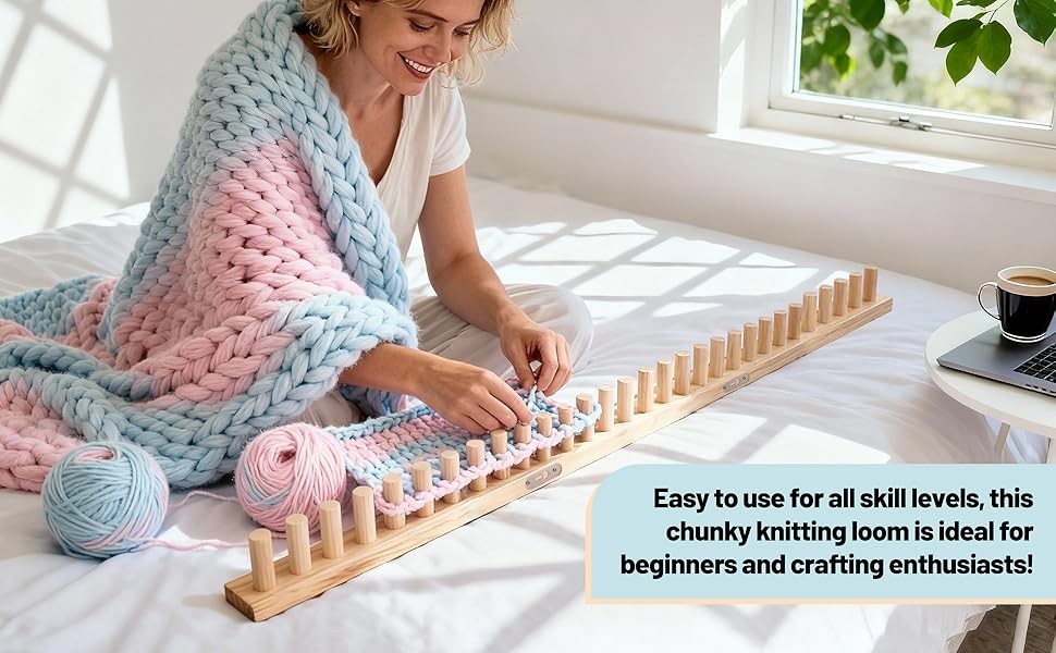 Wooden Knitting Loom Kit Thick Blanket Loom Adjustable Size Beginner Friendly