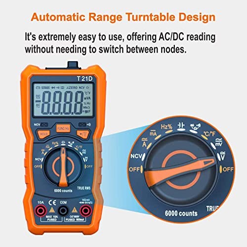 Auto-Ranging Digital Multimeter, TRMS 6000 Counts AC DC up to 600V/10A