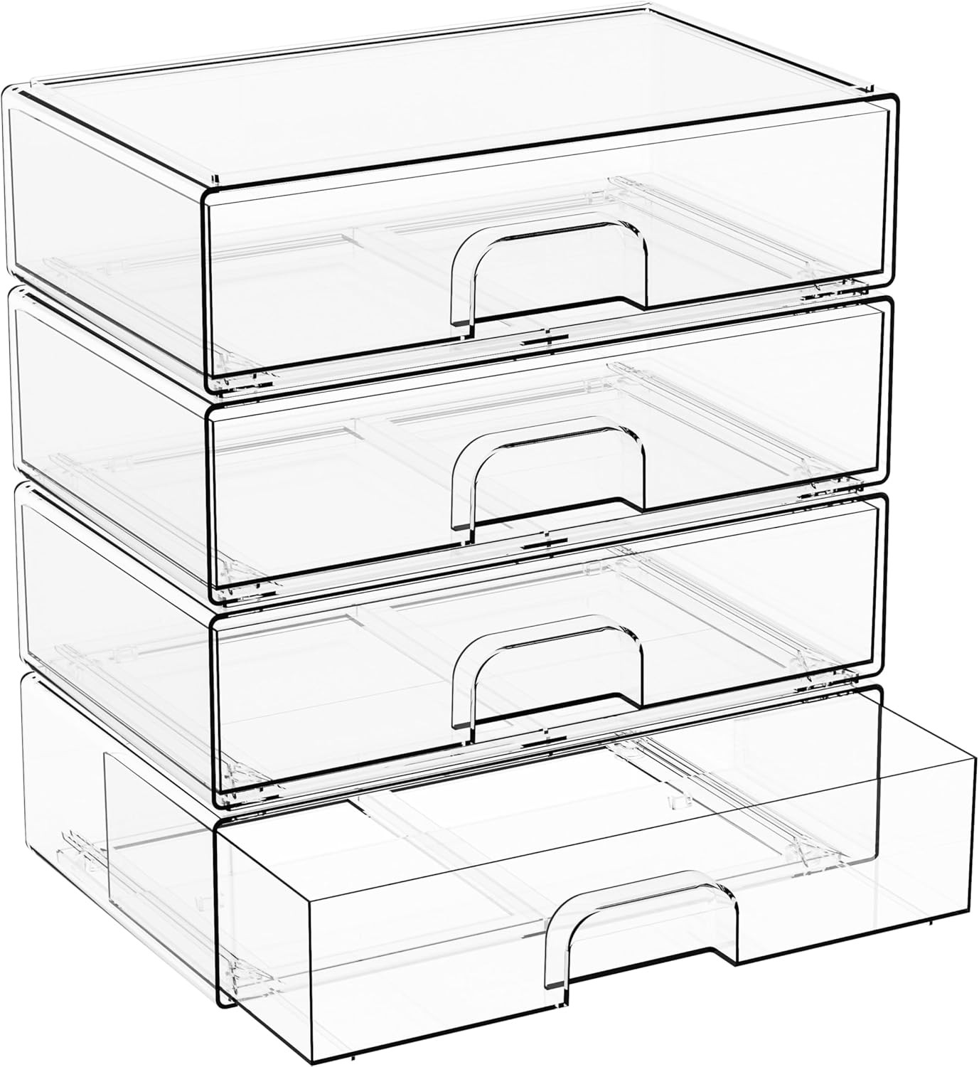 12.2''W Clear Stackable Storage Drawers,4 Pack Acrylic Drawers,Bathroom