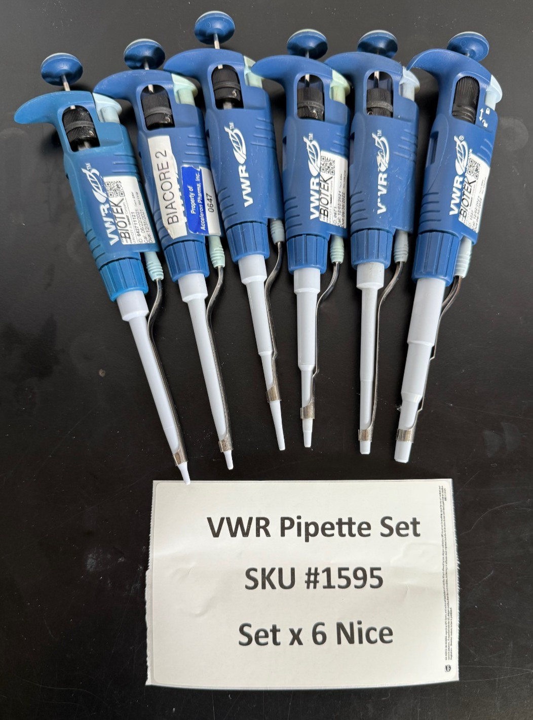 VWR Set of 6 Adjustable Pipettes 0.1-2, 0.5-10, 2-20, 10-100, 20-200, 100-1000uL