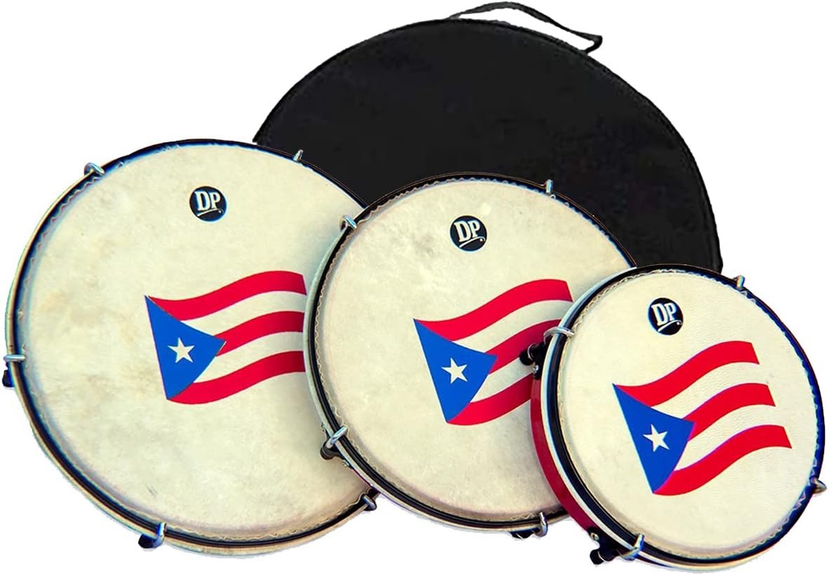 DP Music Set de Panderos - Pleneras PVC Drums with Puerto Rico Flag - Nylon C...