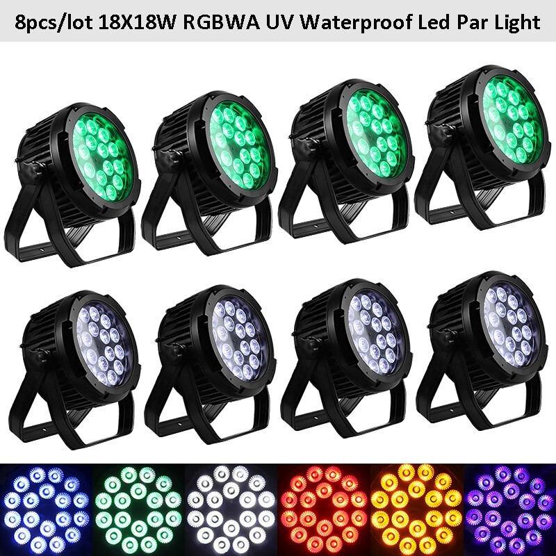 8pcs IP65 18X6IN1 RGBWA UV Led Par Light Outdoor DJ Stage Show Light