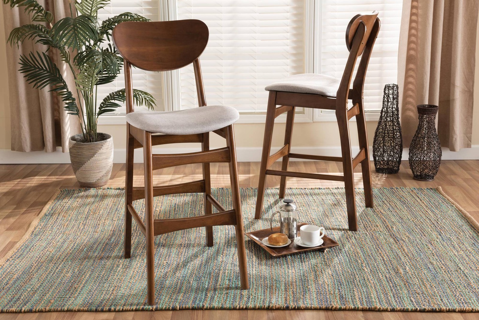 Baxton Studio Katya 29" Gray Fabric Bar Stools Set of 2