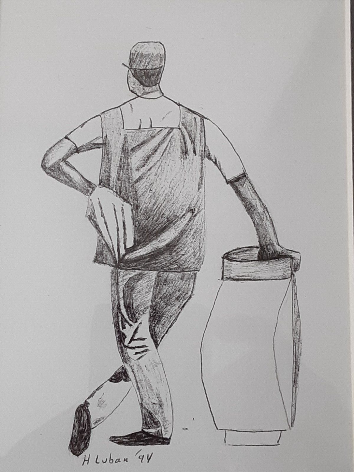 1994 H. Luban Golf Drawing in Frame Signed