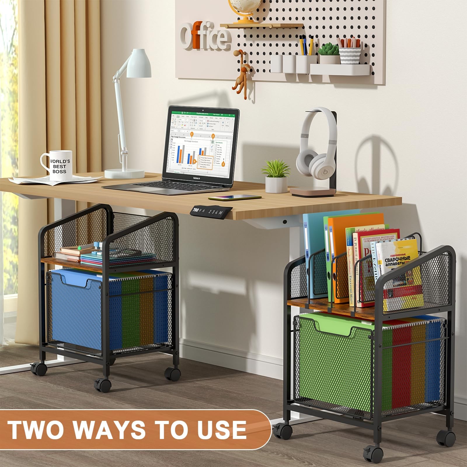 Rolling File Cabinet Adjustable Dividers Vertical Storage Drawer Lockable