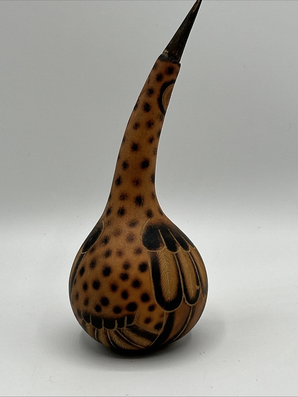 Hand Carved Peruvian Gourd Bird Primitive 6.5”