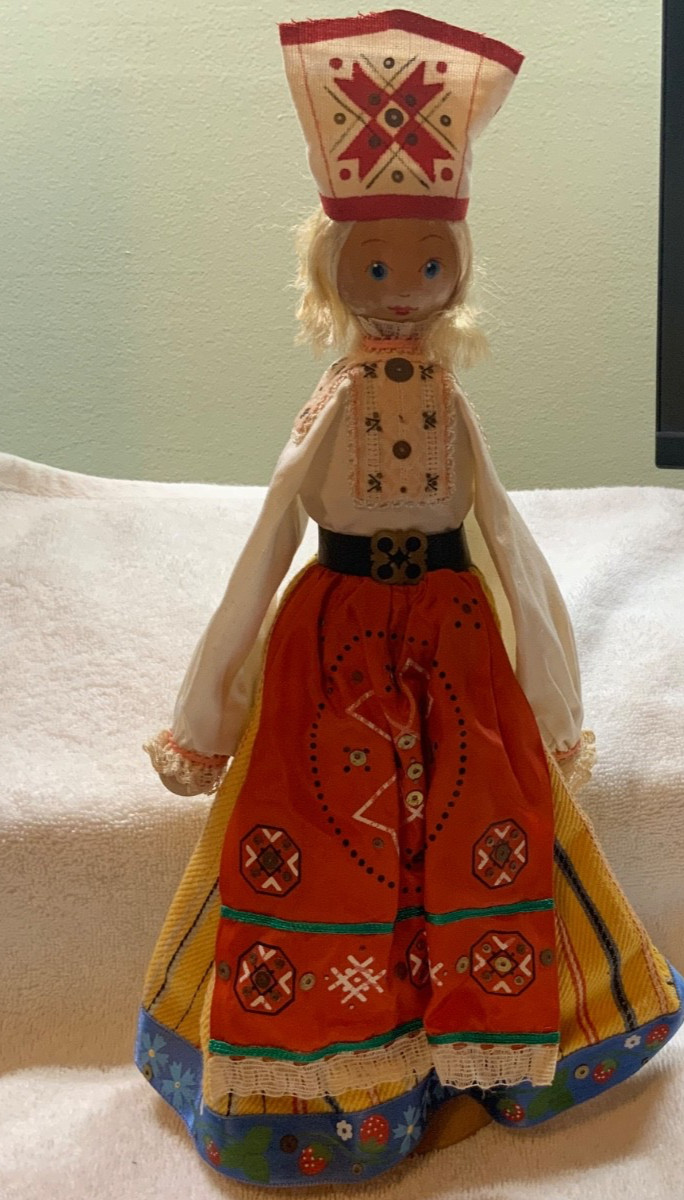 1960's USSR Estonia Muhu SALVO Wooden Large Size Doll FOLK Souvenir