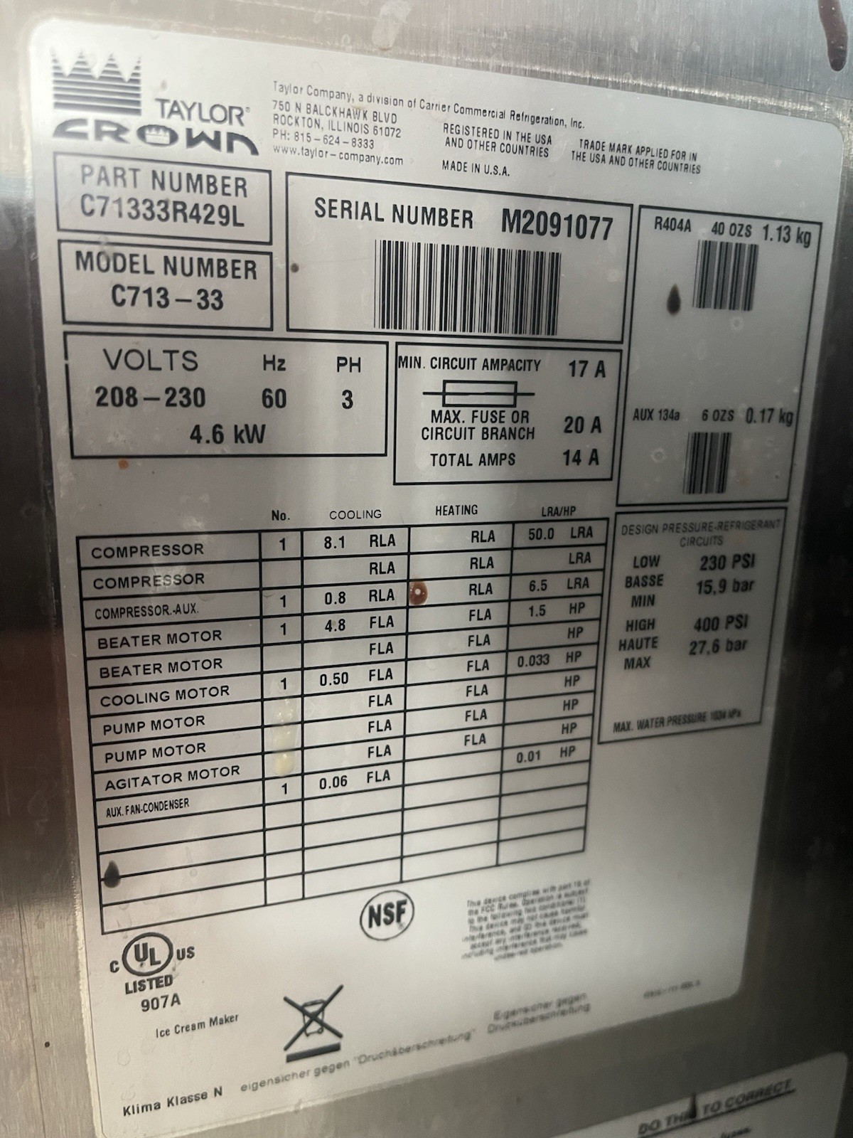 Taylor Soft Serve Machine C712 & C713