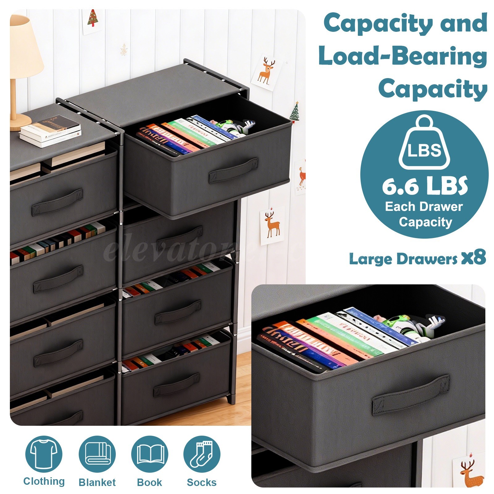 Non-Woven Fabric Multi-Functional Storage Cabinet, Double Row 8-Drawer