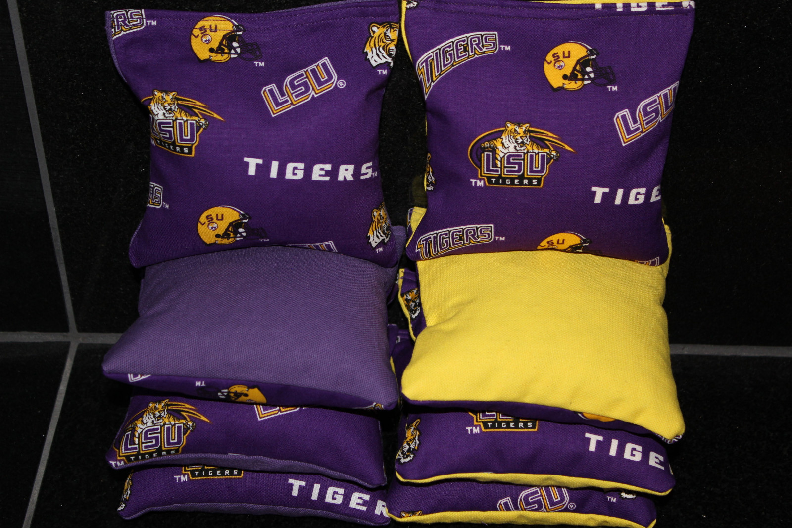 LSU LOUISIANA TIGERS 8 CORNHOLE BEAN BAGS/ BAGGO TOSS Top Quality Handmade! NEW!