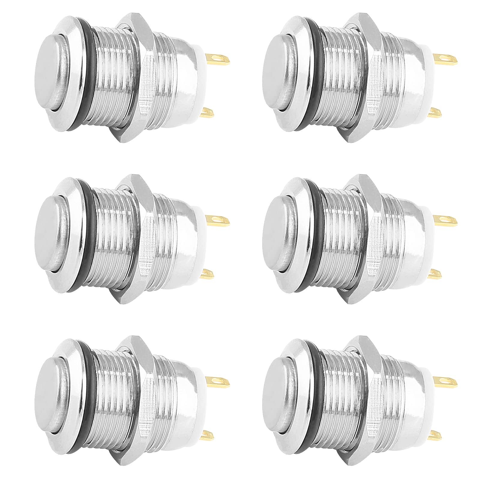 6 Pcs 12mm Momentary Push Button Switch 2 Pin 1no Spst High Round Waterproof Alu