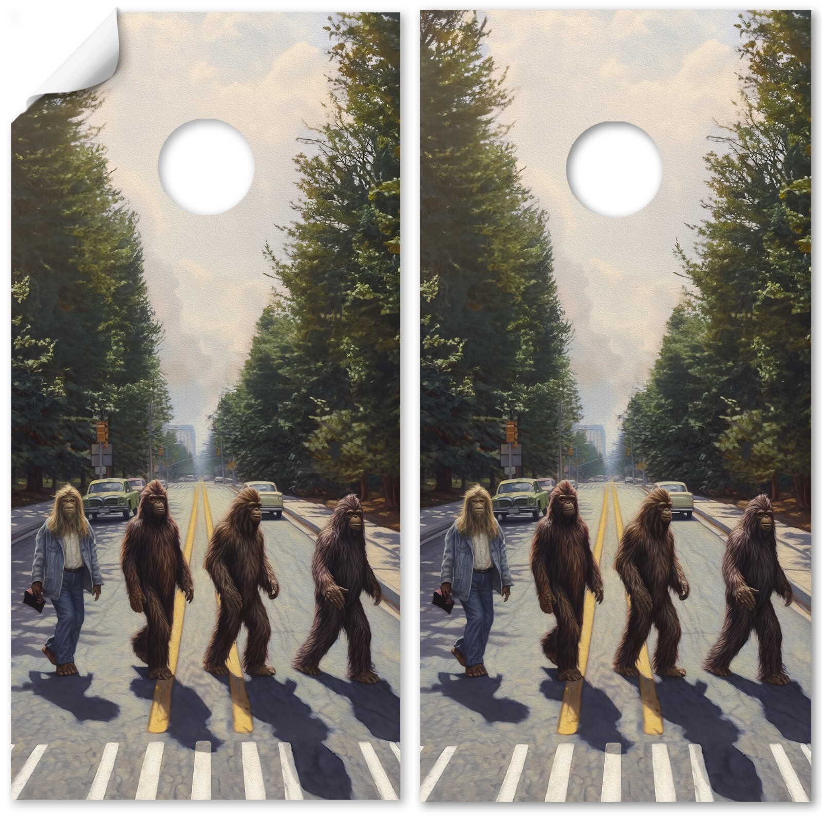 Big Foot Abbey Road Funny Parody Photo Art Cornhole Skins Wraps for Boads Sticke