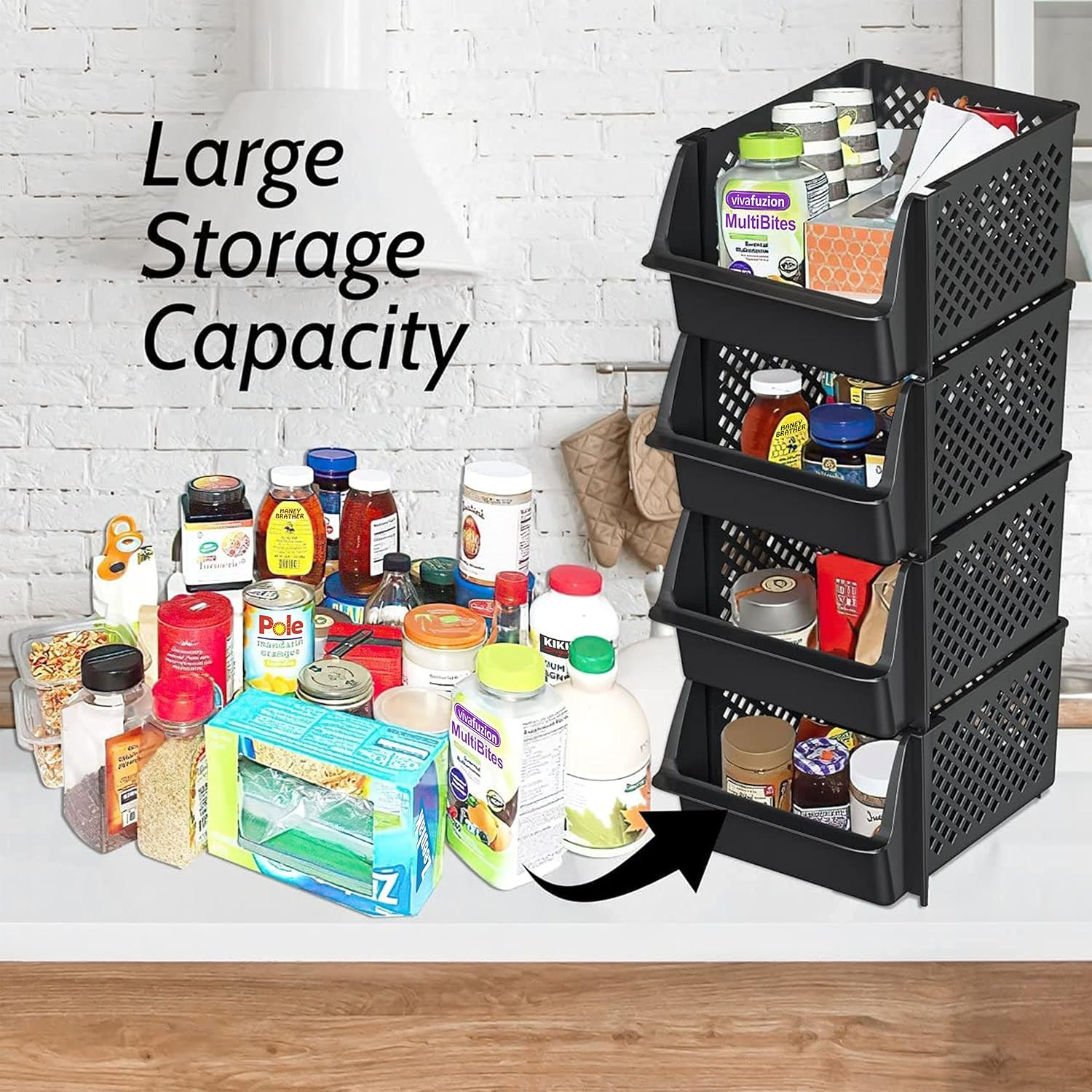 Tidyfriend Stackable Storage Bins for Pantry - 8 Pack Stackable Bins for Organiz