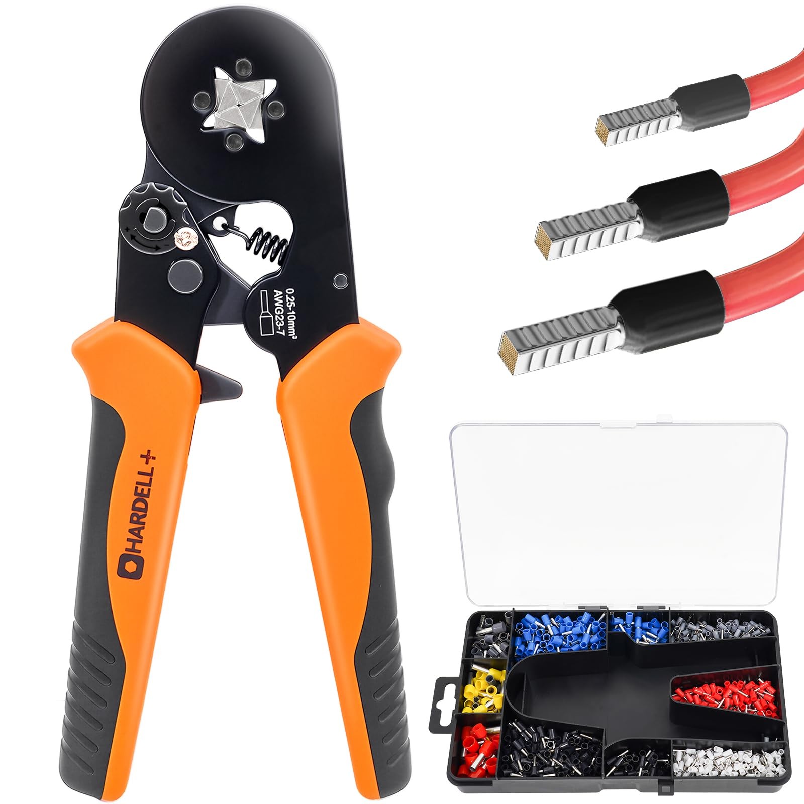 HARDELL+ Ferrule Crimping Tool, AWG 23-7 Wire Crimper with Self-adjustable Ra...