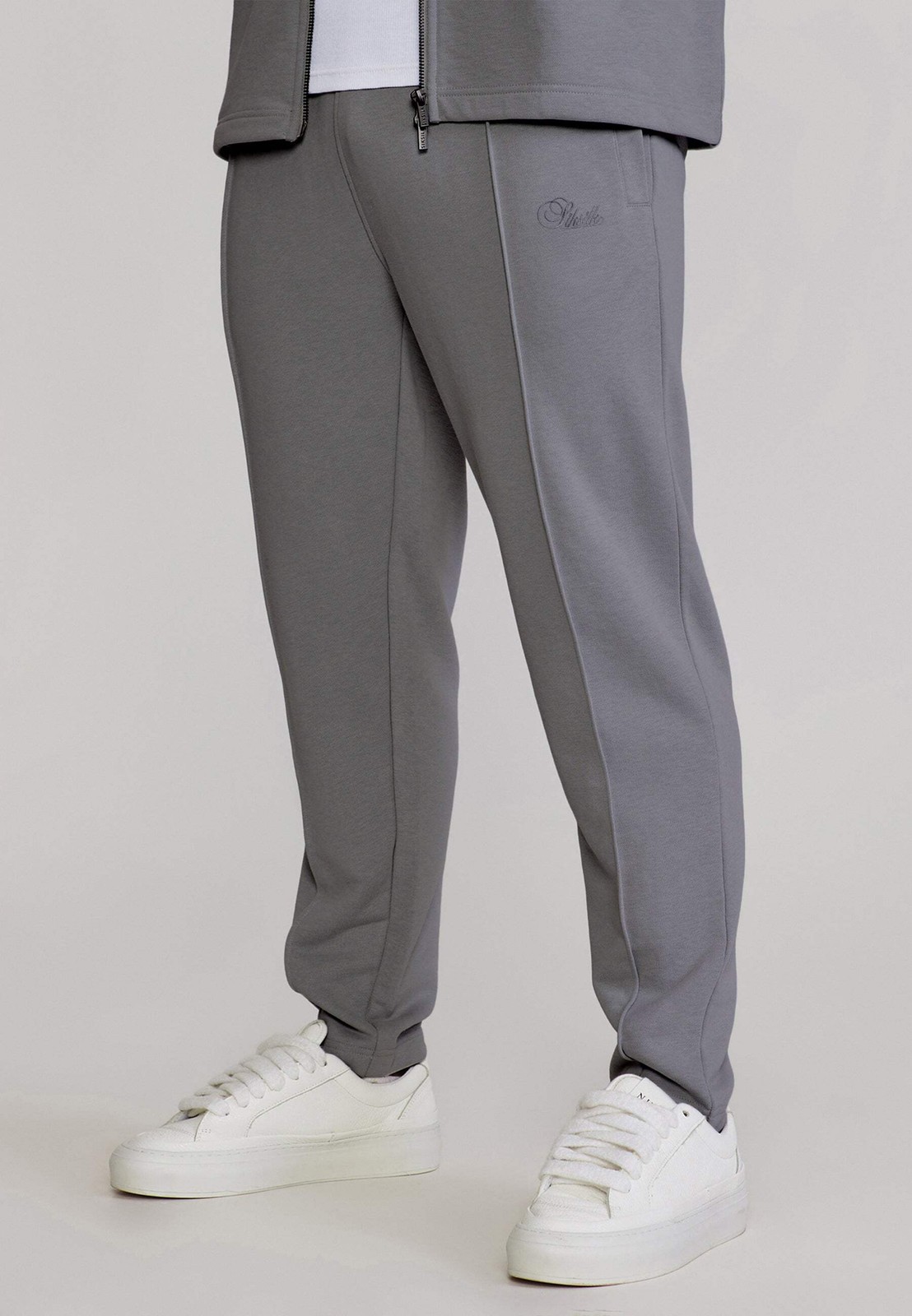 SikSilk Men's Tapered Fit Pintuck Detail Smart Joggers Dark Grey