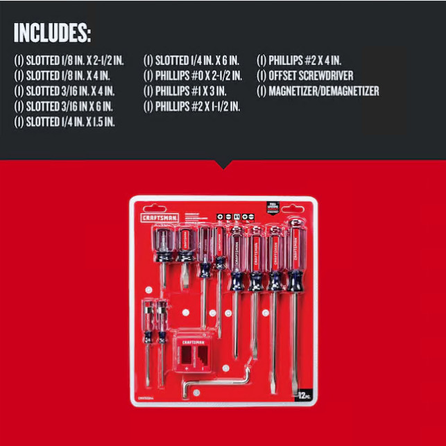 CRAFTSMAN Screwdriver Set Assorted 12 Piece High Torque (CMHT65044)