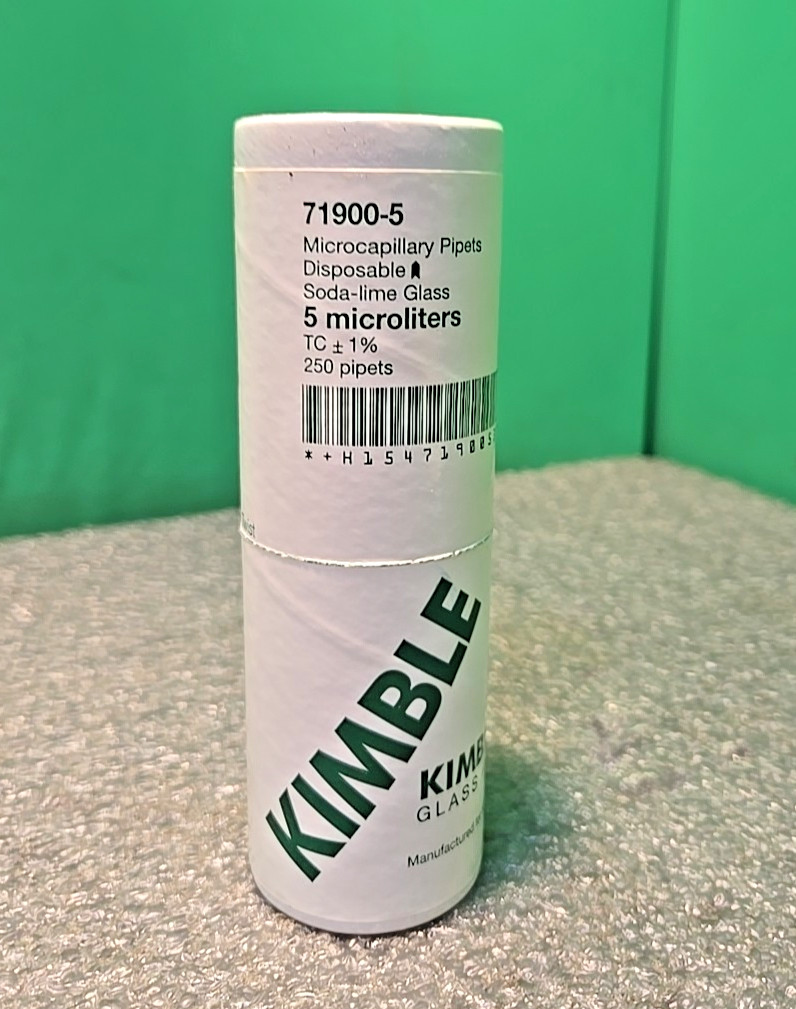 Kimble 71900-5 Microcapillary Pipettes 5µL Glass 250 ct, TC±1%, Brand NEW Sealed