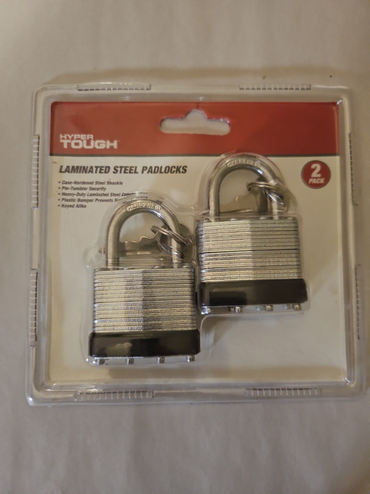 Hyper Tough 40mm Laminated Steel Keyed Padlock, 2 Pack